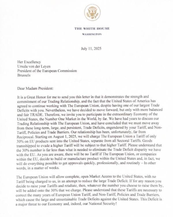 世界杯赛程_冯德莱恩回应特朗普加征30%关税：必要时将对等反制