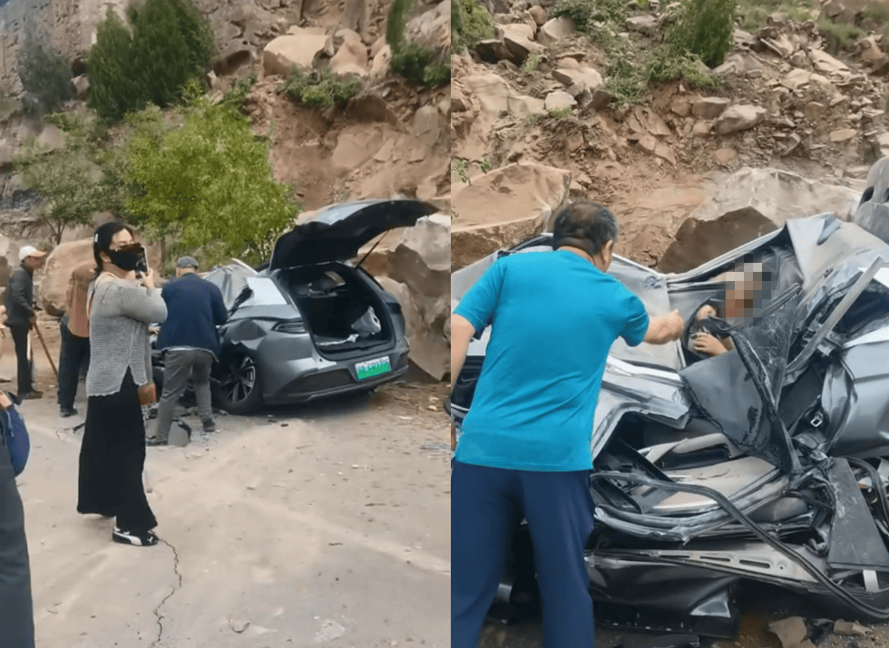 土耳其甲组联赛 | 山西临县一公路落石砸中过往车辆土耳其甲组联赛，有人被困严重变形的车内，路面出现明显开裂